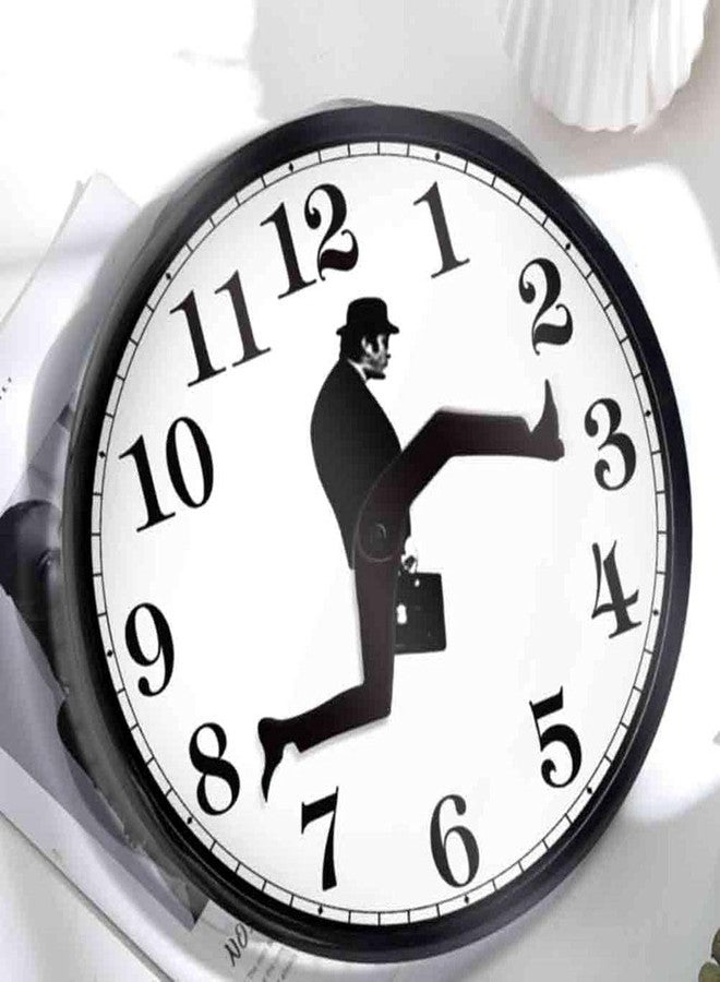 NOENNULL Wall Clock, Creative Wall Clock 3D Wall Art Silent Round Clock British Comedy Inspired Ministry of Silly Walks Clock for Bedroom Kitchen Living Room Decoration (Black) - Image 3